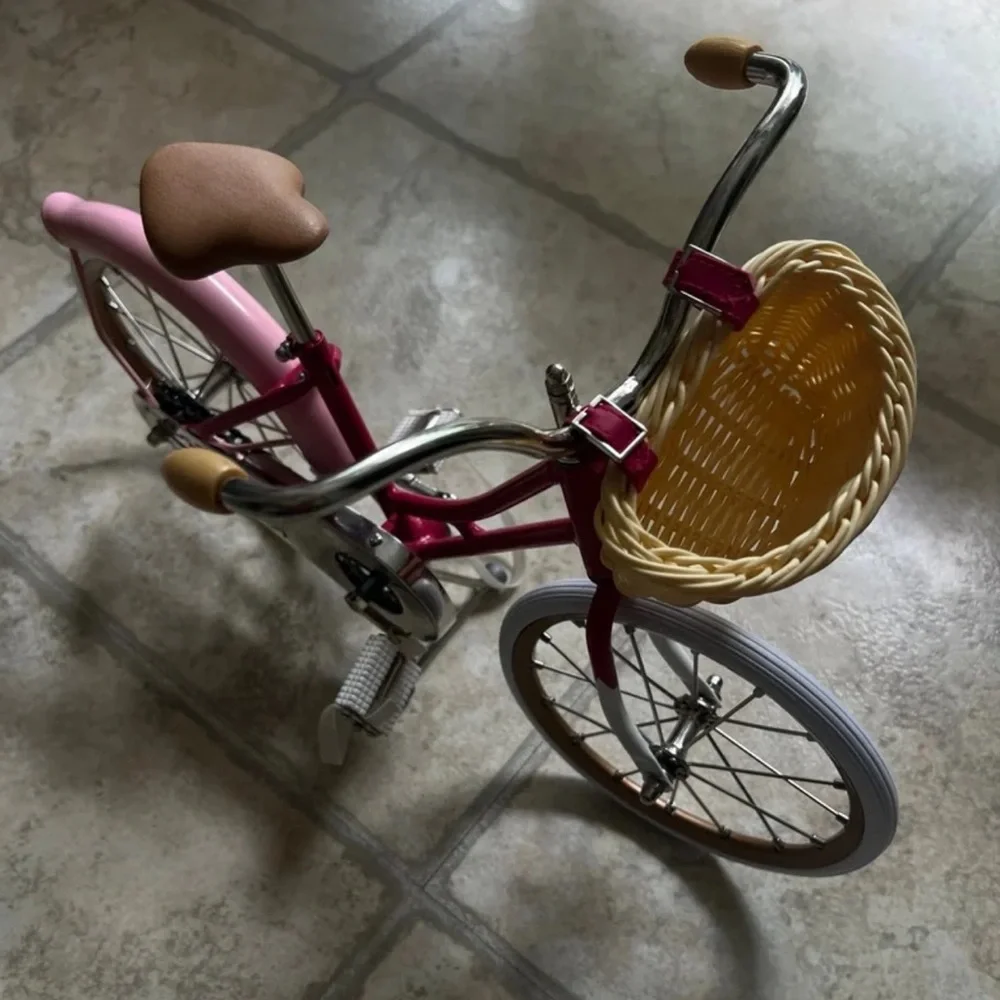 American Girl Pink Bicycle with Yellow Basket - Picture 2 of 6
